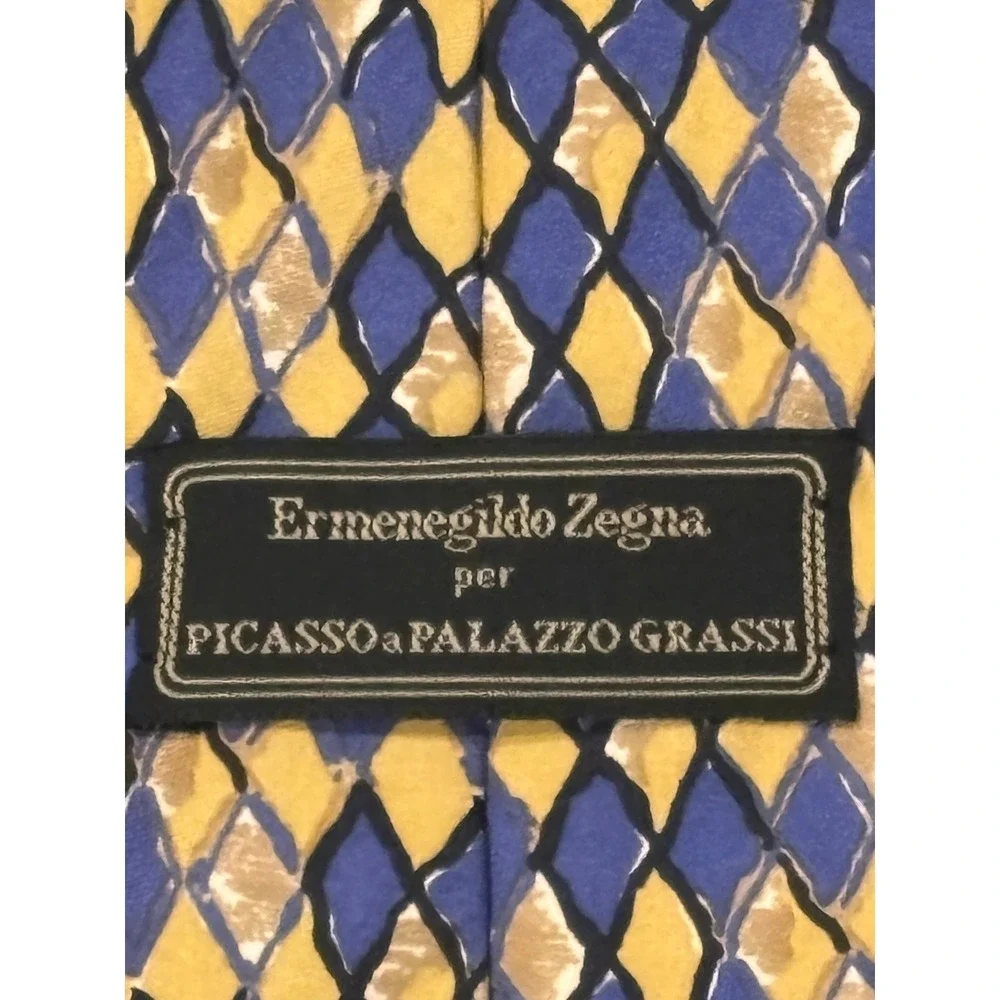 Ermenegildo Zegna Picasso a Palazzo Grassi Silk Tie Blue Yellow Harlequin Italy